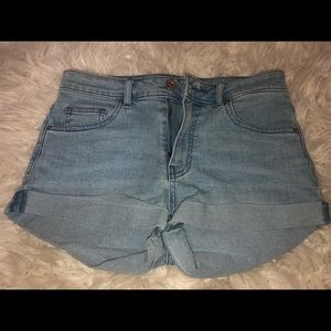 high rise denim shorts